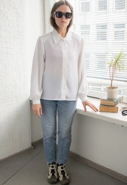 Vintage 80's White Puff Sleeved Blouse