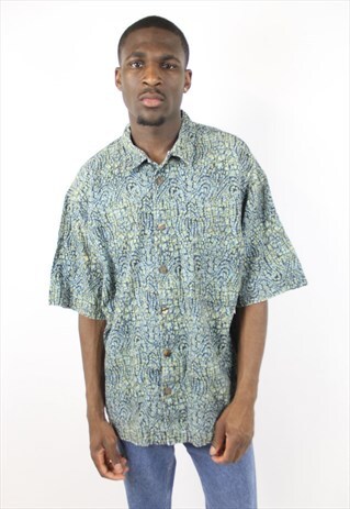VINTAGE QUIKSILVER 90'S GREEN PATTERNED SHIRT