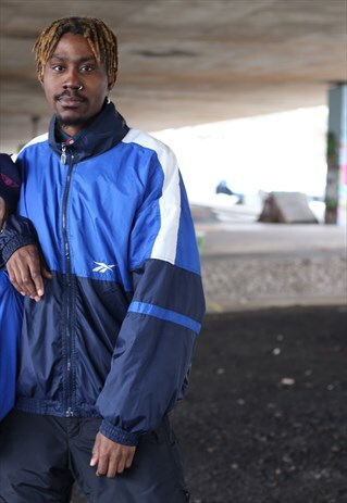 REEBOK VINTAGE WINDBREAKER BLUE AND WHITE JACKET ZIP-UP