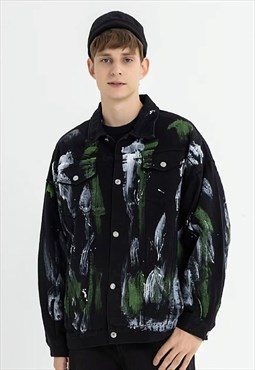 Tie-dye denim jacket paint splatter jean coat in black green