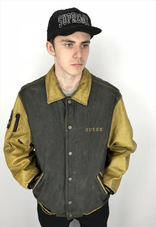90S VINTAGE GUESS SPELL OUT LEATHER JACKET