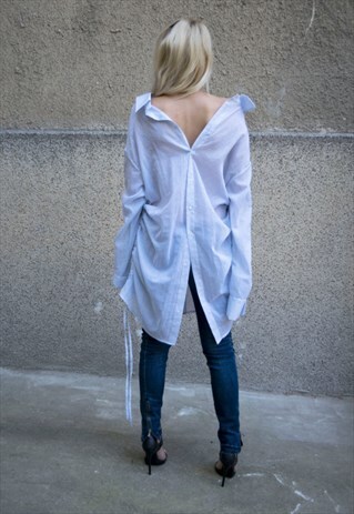 OVERSIZED SHIRT/WHITE TOP LOOSE TIES SHIRT BUTTONED F1615