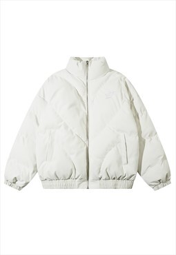 Utility bomber jacket faux leather catwalk puffer in white