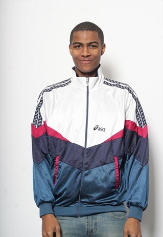 VINTAGE ASICS TAPE LOGO JACKET TRACK TOP LOGO BLUE