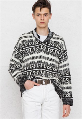 VINTAGE WHITE JEANSERIA DEL CORSO V-NECK JUMPER SWEATER