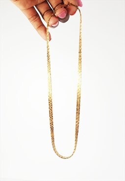 Vintage Gold Herringbone Necklace, Vintage Wide Pattern