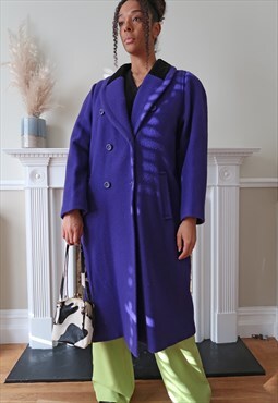 Vintage 'C&A' wool full length coat UK 18 in purple.