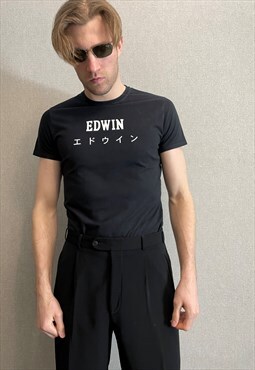 EDWIN Mens Black T-shirt Big Logo size S