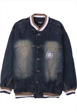 Vintage 90's Rocawear Denim Jacket Bomber Button Up Blue