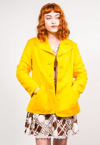 VINTAGE 70'S YELLOW TRENCH STYLE COAT JACKET BLAZER