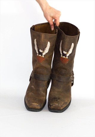 VINTAGE HARLEY DAVIDSON BIKER EMBROIDERED BOOTS