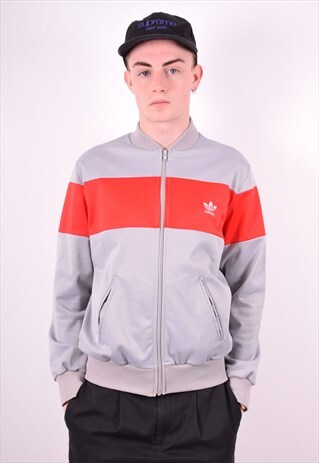 ADIDAS MENS VINTAGE TRACKSUIT TOP JACKET MEDIUM GREY 90'S