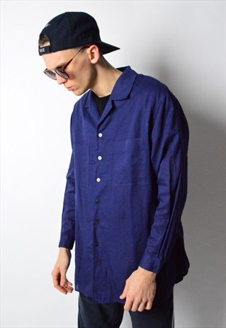 NAVY BLUE LINEN LONG SLEEVE SHIRT