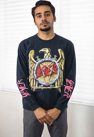 VINTAGE SLAYER BAND LONG SLEEVE T-SHIRT LOGO 90S M 8.1