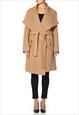 Camel Large Lapel Waterfall Belted Duster Coat
