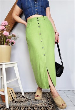 Vintage 90s green buttons down minimalist midi skirt
