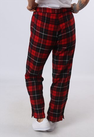 HIGH WAISTED TROUSERS CHECKED TARTAN WIDE LEG UK 16 (GO4K)