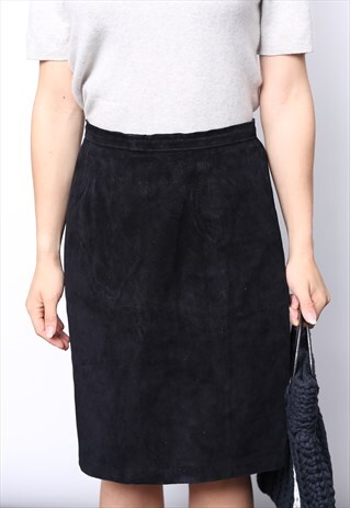 VINTAGE 80S BLACK SUEDE PENCIL SKIRT