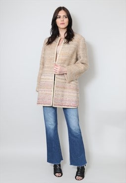 80's Ladies Vintage Jacket Boucle Wool Cream Pink Coat