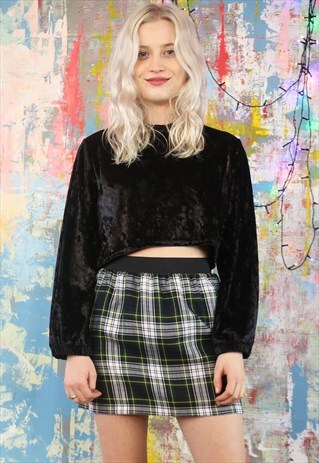 CHECK MINI SKIRT & BLACK VELVET CROP TOP CO-ORDINATES