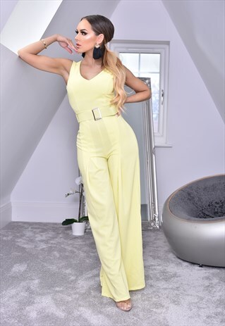 ANNIE LEMON WIDE LEG SLEEVELESS JUMPSUIT