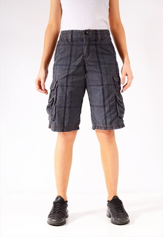 VINTAGE LEE CHECK CARGO UTILITY MILITARY SHORTS DARK BLUE