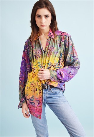 90'S RETRO FLORAL PRINT OVERSIZED SHIRT BLOUSE TOP