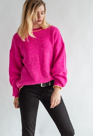 VINTAGE 80S PURPLE JUMPER WITH YELLOW EDGE