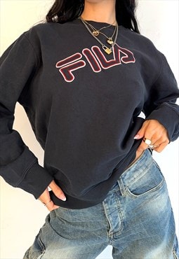 Vintage Fila Black Embroidered Spell Out Sweatshir