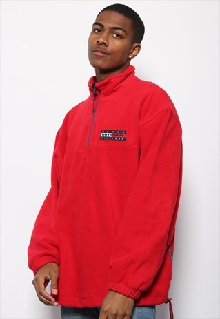 VINTAGE TOMMY HILFIGER OUTDOORS 1/4 ZIP LOGO FLEECE RED