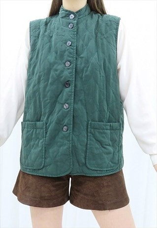 90S VINTAGE GREEN QUILTED GILET JACKET (SIZE M)