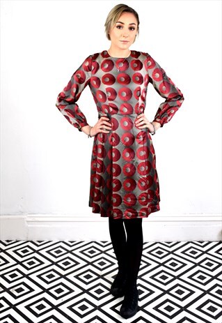 VINTAGE 60'S JAPANESE CIRCLE / STRIPE GEOMETRIC PRINT DRES