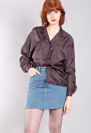 VINTAGE 80S PATTERNED SATIN OVERSIZE BLOUSE
