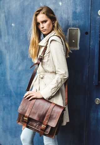 VINTAGE STYLE HAND STITCHED BROWN SATCHEL