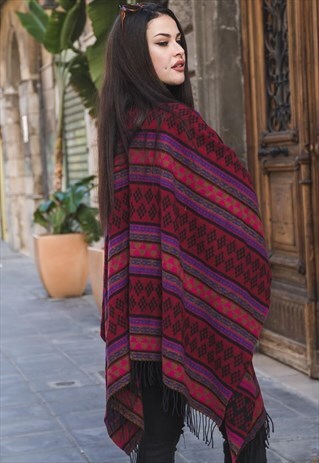 VINTAGE WOOL COAT CLOAK '80 AZTEC PATTERN COD. 1-158