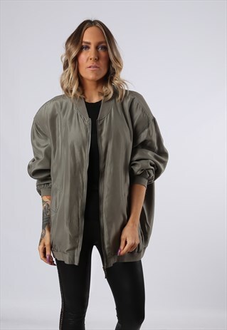 SILK BOMBER JACKET PLAIN OVERSIZED VINTAGE UK 16 - 18 (FN3T)