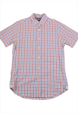 Vintage Shirt Short Sleeved Checked Red/Blue Medium