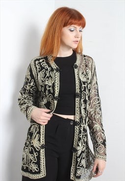 Vintage Y2K Mesh Lace Crochet Cardigan Black