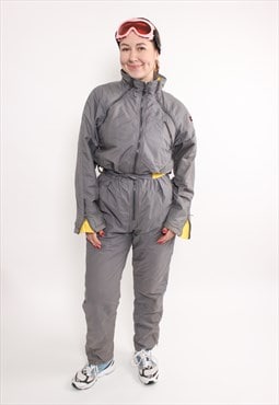 80s one piece ski suit, vintage grey snowsuit, retro winter 