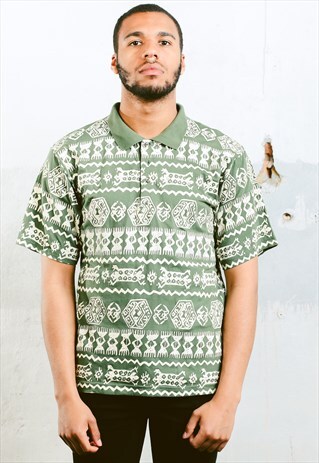 VINTAGE AZTEC PATTERN POLO SHIRT