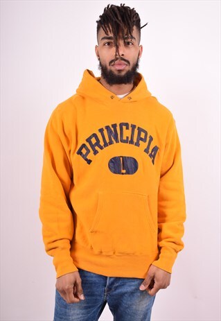 CHAMPION MENS VINTAGE HOODIE JUMPER LARGE YELLOW 90'S