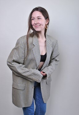 Oversized wool blazer, plaid women suit jacket, 1980s 