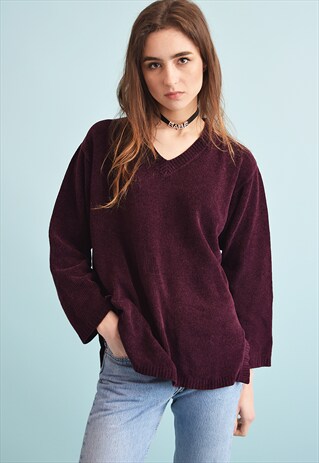 90'S RETRO GRUNGE VELVETEEN OVERSIZED KNIT JUMPER TOP