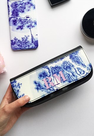 ANTIQUE PRINT & PINK MONOGRAM MAKE UP BAG