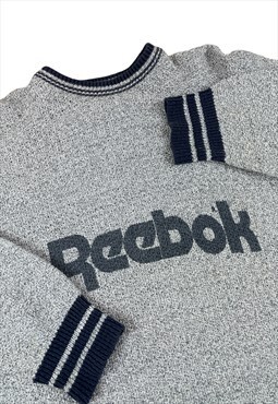 Reebok Vintage 90s Grey knitted jumper Spell out across 