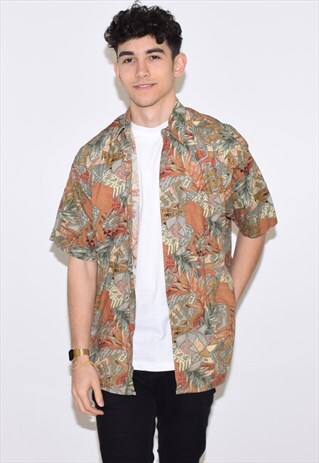 VINTAGE 90S ORANGE HAWAIIAN PATTERNED SHIRT