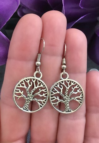 TREE OF LIFE SILVER COLOURED EARRINGS
