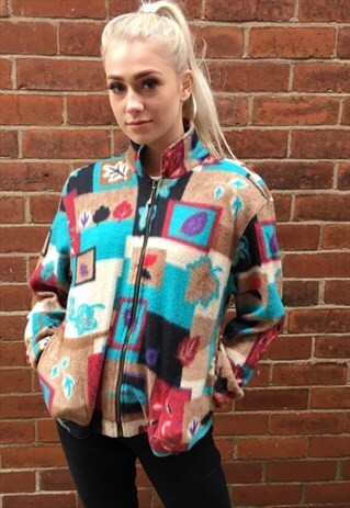 VINTAGE FLEECE BOMBER JUMPER PATCHWORK JACKET