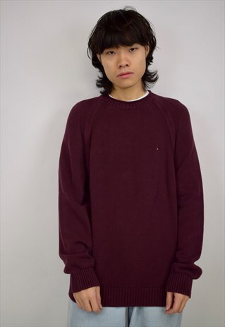 VINTAGE 90S TOMMY HILFIGER BURGUNDY KNIT JUMPER