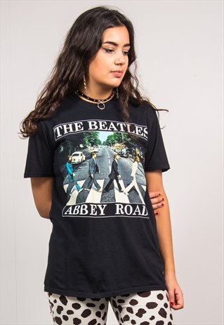 THE BEATLES BLACK ABBEY ROAD BAND T-SHIRT